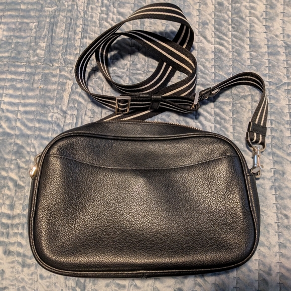 Kate Spade Black Leather Crossbody with Striped Strap - Picture 4 of 6